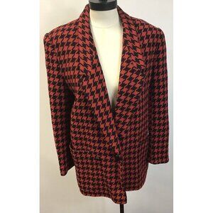 Woman’s Vintage Giorgio Sant'Angelo Pea Coat Red Houndstooth Size 8 ❤️